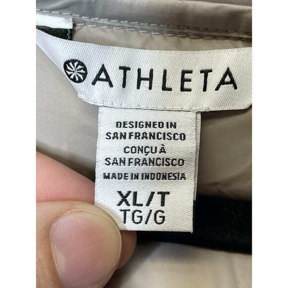 Athleta Aire Puffer Parka Coat Womens XL Tall Beige Hooded Water Repellent - Picture 6 of 11